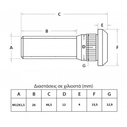 ΜΠΟΥΖΟΝΙ ΤΡΟΧΟΥ HYUNDAI M12x1,5x46,5mm